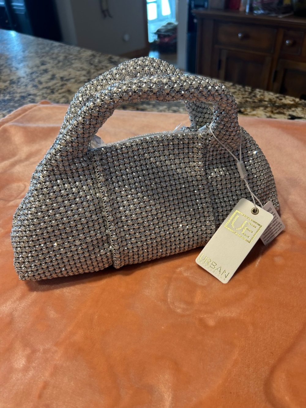 Urban Expressions Silver Crystal Mesh Mini Top-Handle Bag